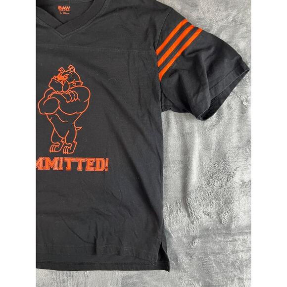 BAW Athletic Wear Black "Committed!" Football Graphic Jersey T-Shirt Men’s Large - Picture 10 of 10